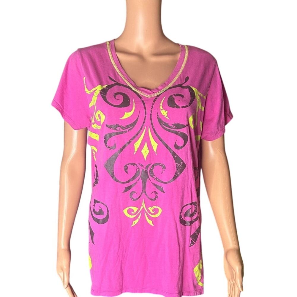 Cruel v neck scrollwork Y2K-era western t-shirt women's xxl